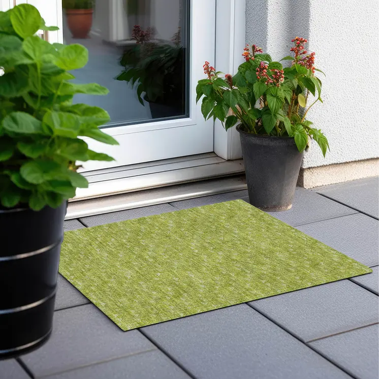 2' X 3' Moss Green Geometric Washable Non Skid Indoor Outdoor Area Rug