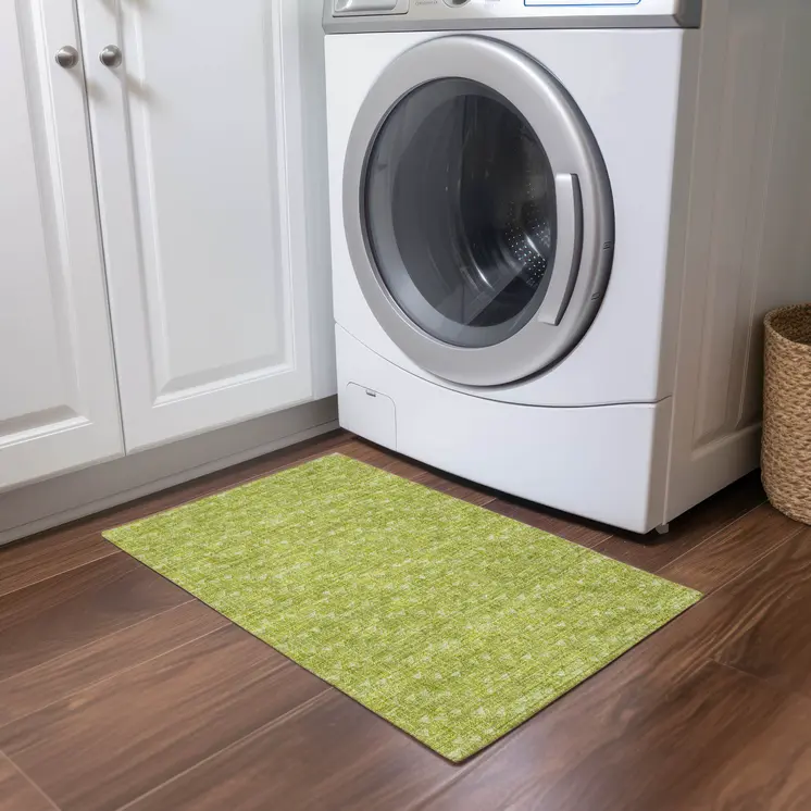 2' X 3' Moss Green Geometric Washable Non Skid Indoor Outdoor Area Rug