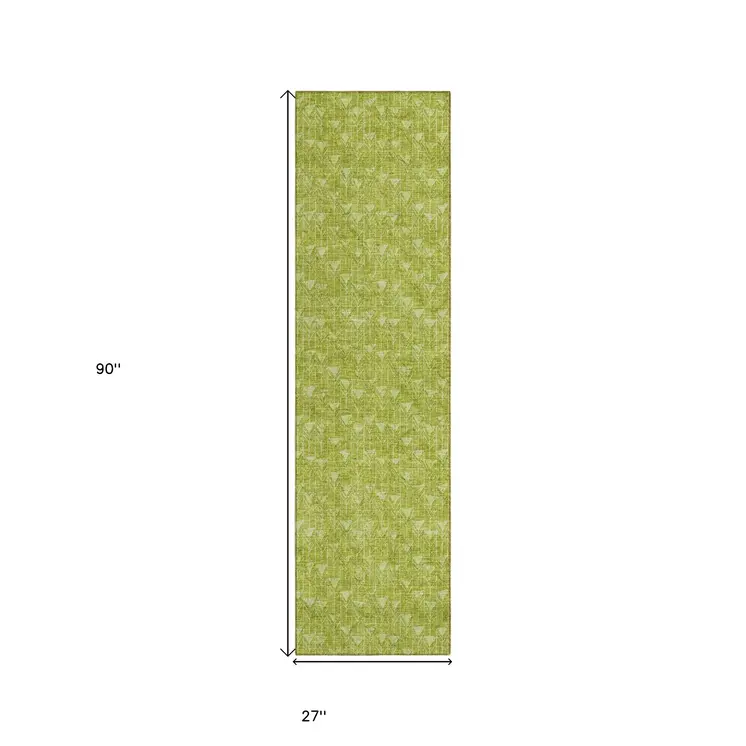 8' Runner Moss Green Geometric Washable Non Skid Indoor Outdoor Runner Rug