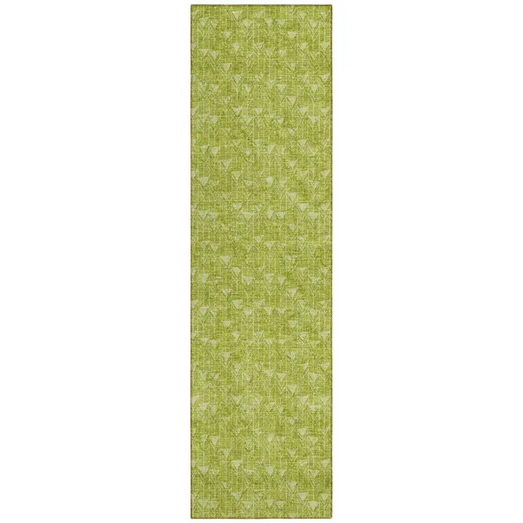 8' Runner Moss Green Geometric Washable Non Skid Indoor Outdoor Runner Rug