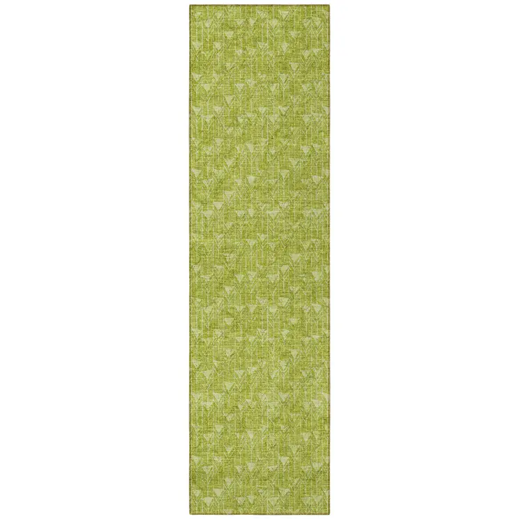 8' Runner Moss Green Geometric Washable Non Skid Indoor Outdoor Runner Rug