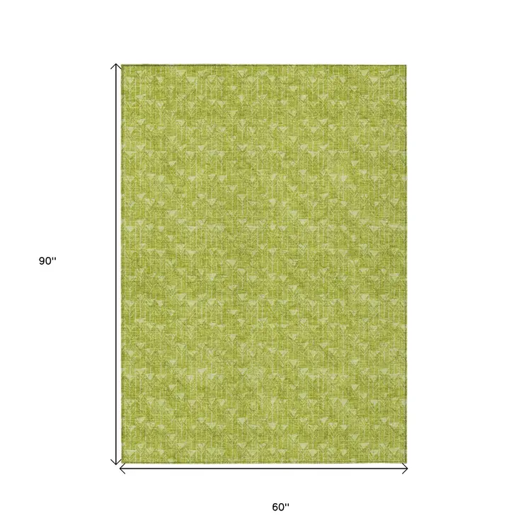 5' X 8' Moss Green Geometric Washable Non Skid Indoor Outdoor Area Rug