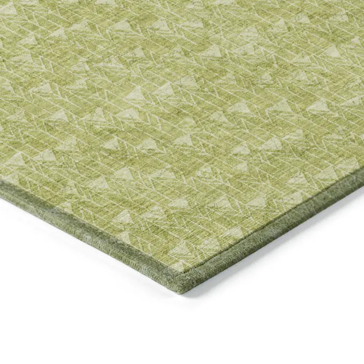 5' X 8' Moss Green Geometric Washable Non Skid Indoor Outdoor Area Rug