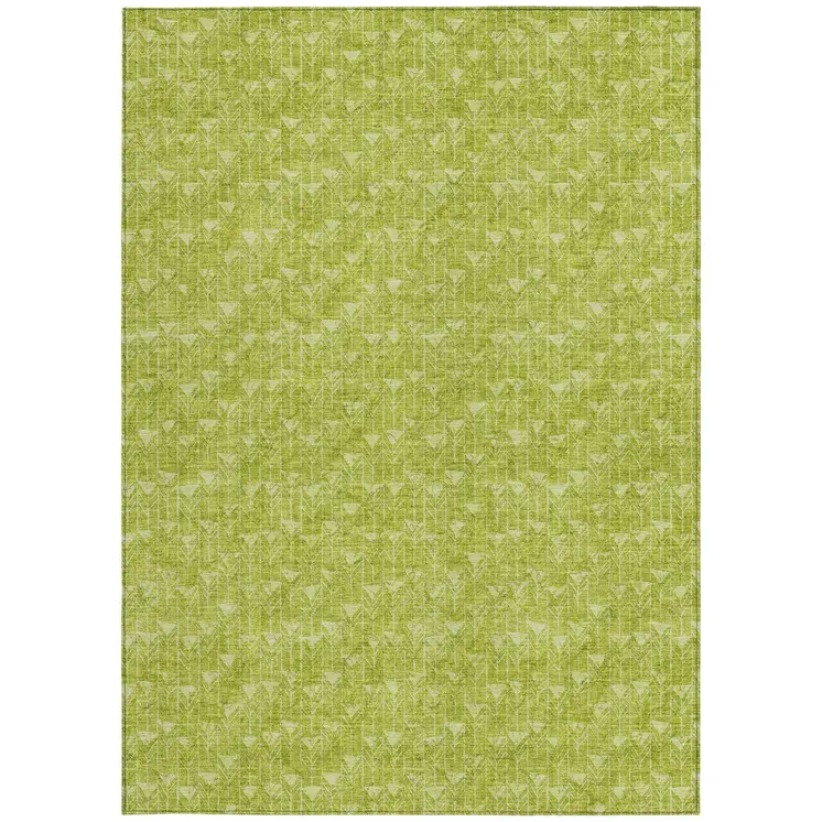 5' X 8' Moss Green Geometric Washable Non Skid Indoor Outdoor Area Rug