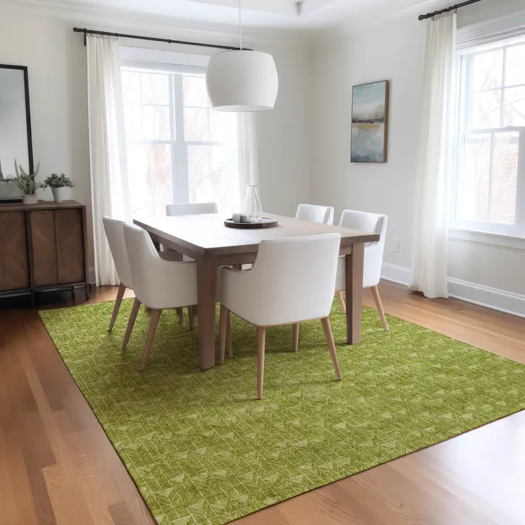 5' X 8' Moss Green Geometric Washable Non Skid Indoor Outdoor Area Rug