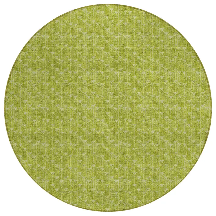 8' Round Moss Green Round Geometric Washable Non Skid Indoor Outdoor Area Rug