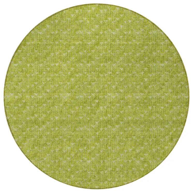 8' Round Moss Green Round Geometric Washable Non Skid Indoor Outdoor Area Rug