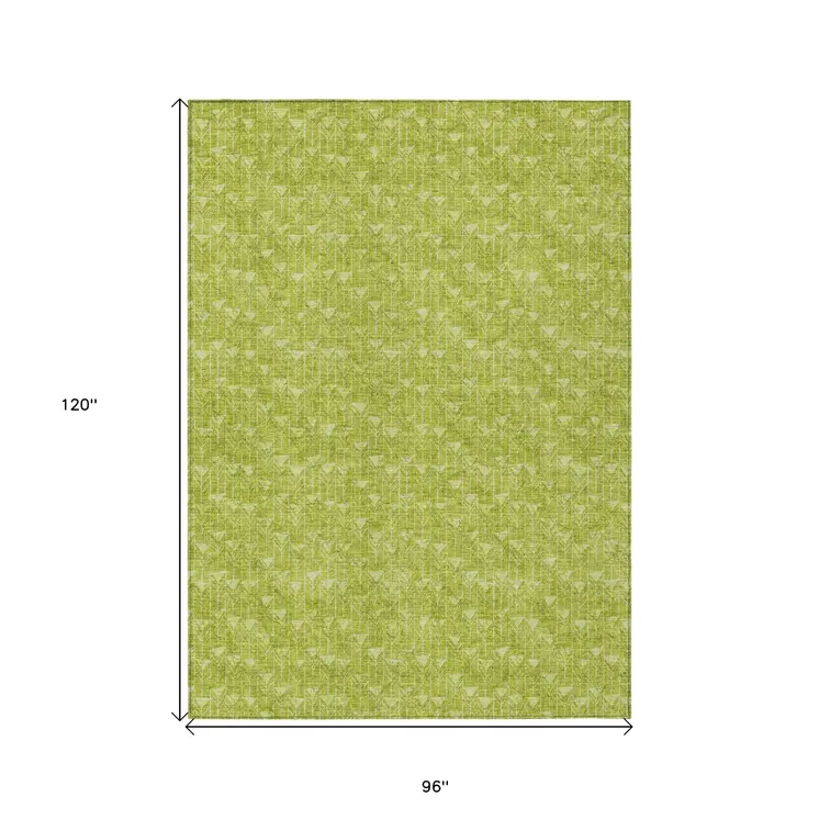 8' X 10' Moss Green Geometric Washable Non Skid Indoor Outdoor Area Rug