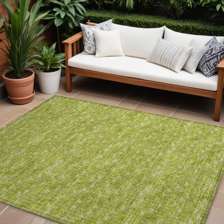 8' X 10' Moss Green Geometric Washable Non Skid Indoor Outdoor Area Rug