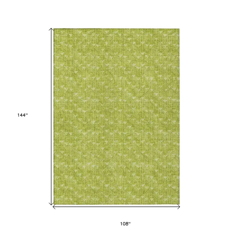 9' X 12' Moss Green Geometric Washable Non Skid Indoor Outdoor Area Rug