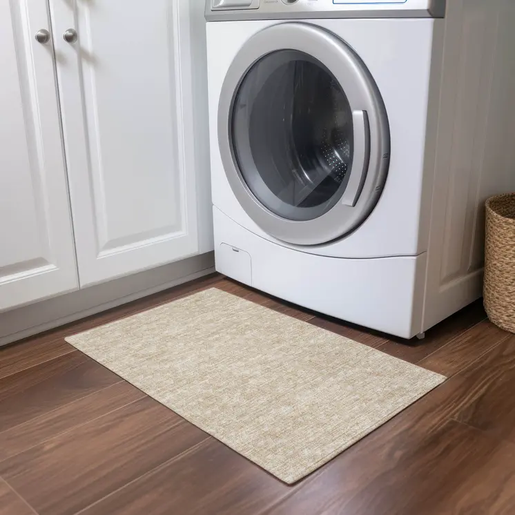 2' X 3' Tan Geometric Washable Non Skid Indoor Outdoor Area Rug