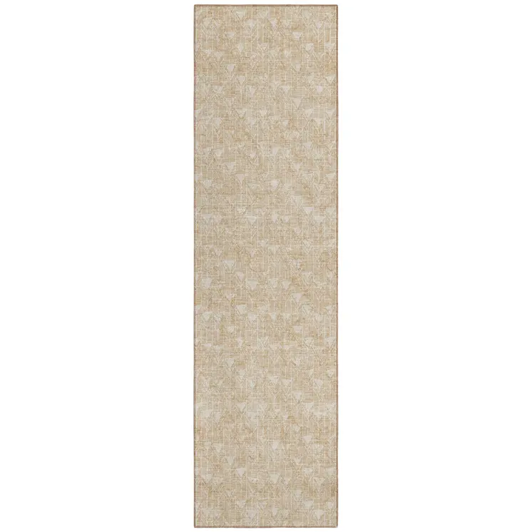 2' X 8' Beige Geometric Washable Indoor Outdoor Runner Rug