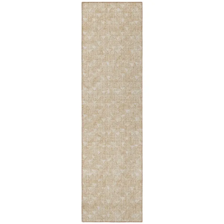 2' X 8' Beige Geometric Washable Indoor Outdoor Runner Rug
