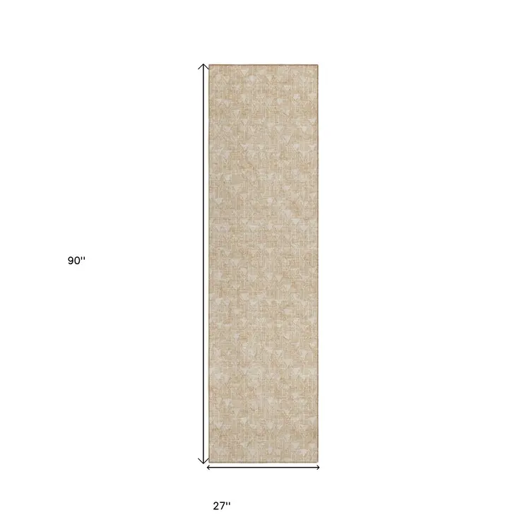 2' X 8' Beige Geometric Washable Indoor Outdoor Runner Rug