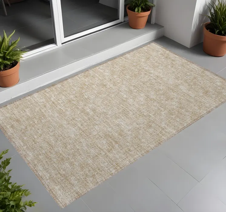 3' X 5' Tan Geometric Washable Non Skid Indoor Outdoor Area Rug