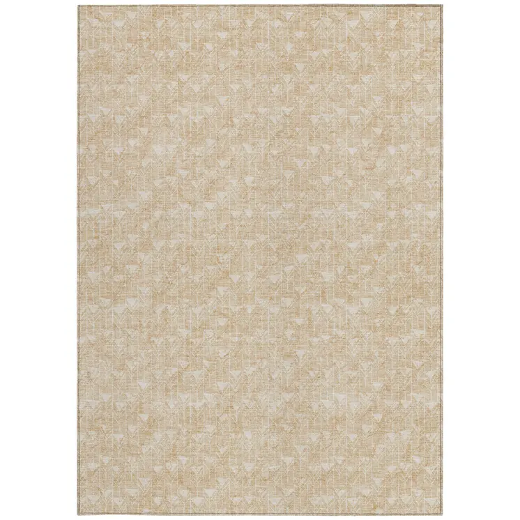 5' X 8' Tan Geometric Washable Non Skid Indoor Outdoor Area Rug
