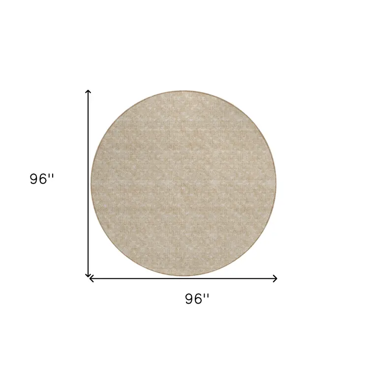 8' Round Tan Round Geometric Washable Non Skid Indoor Outdoor Area Rug