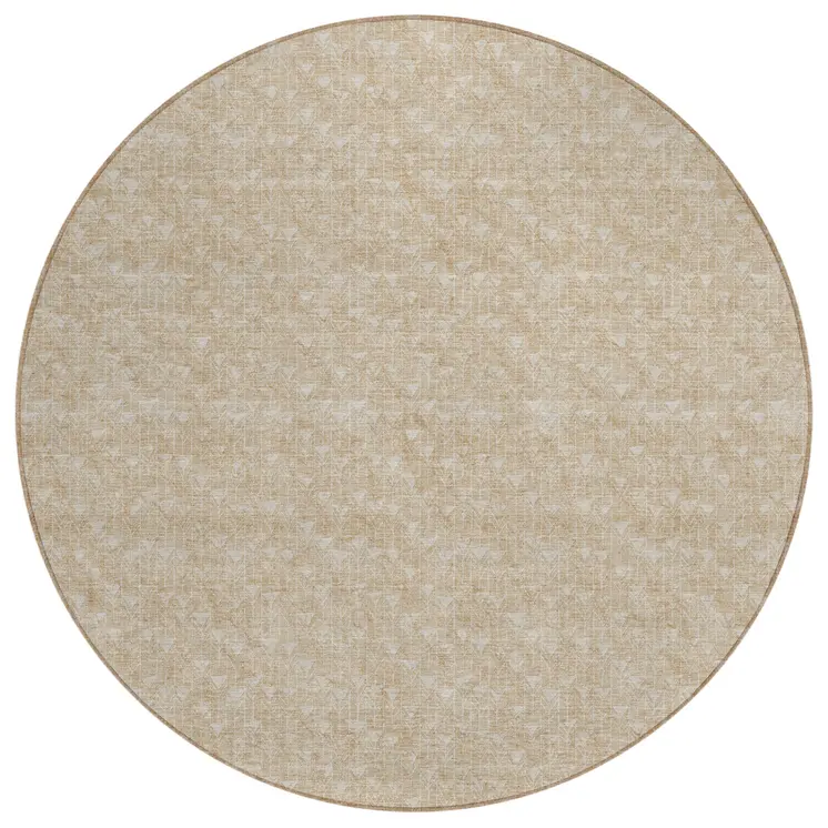 8' Round Tan Round Geometric Washable Non Skid Indoor Outdoor Area Rug
