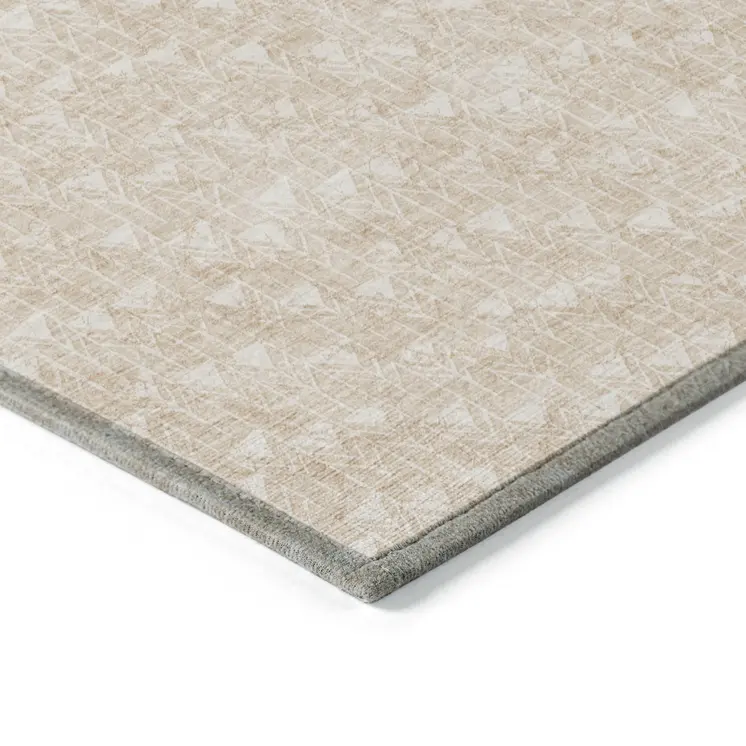 8' Round Tan Round Geometric Washable Non Skid Indoor Outdoor Area Rug