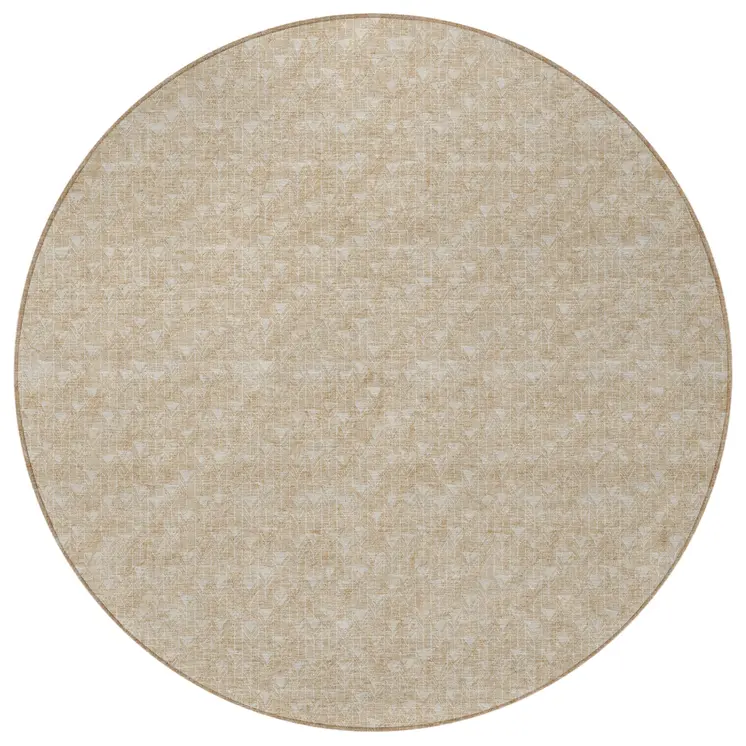 8' Round Tan Round Geometric Washable Non Skid Indoor Outdoor Area Rug