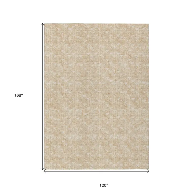 10' X 14' Tan Geometric Washable Non Skid Indoor Outdoor Area Rug
