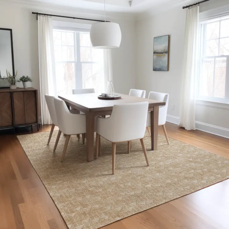 10' X 14' Tan Geometric Washable Non Skid Indoor Outdoor Area Rug