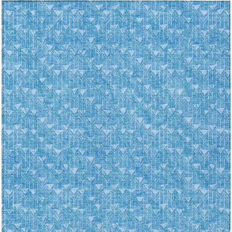 3' X 5' Blue Geometric Washable Non Skid Indoor Outdoor Area Rug