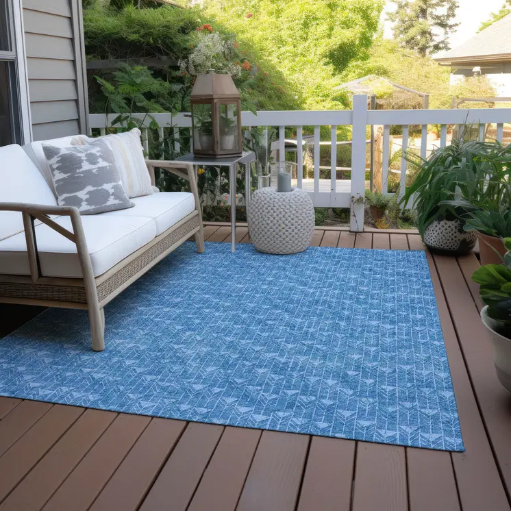 3' X 5' Blue Geometric Washable Non Skid Indoor Outdoor Area Rug