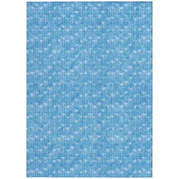 5' X 8' Blue Geometric Washable Non Skid Indoor Outdoor Area Rug