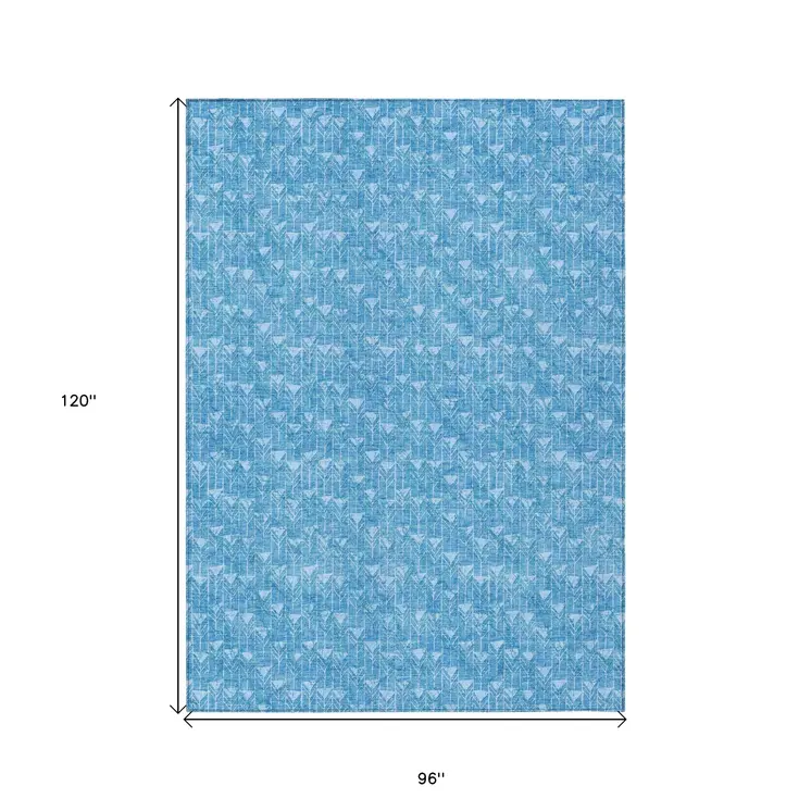 8' X 10' Blue Geometric Washable Indoor Outdoor Area Rug