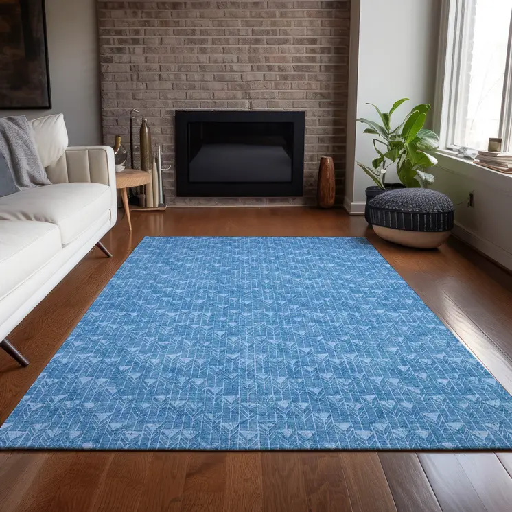 8' X 10' Blue Geometric Washable Indoor Outdoor Area Rug