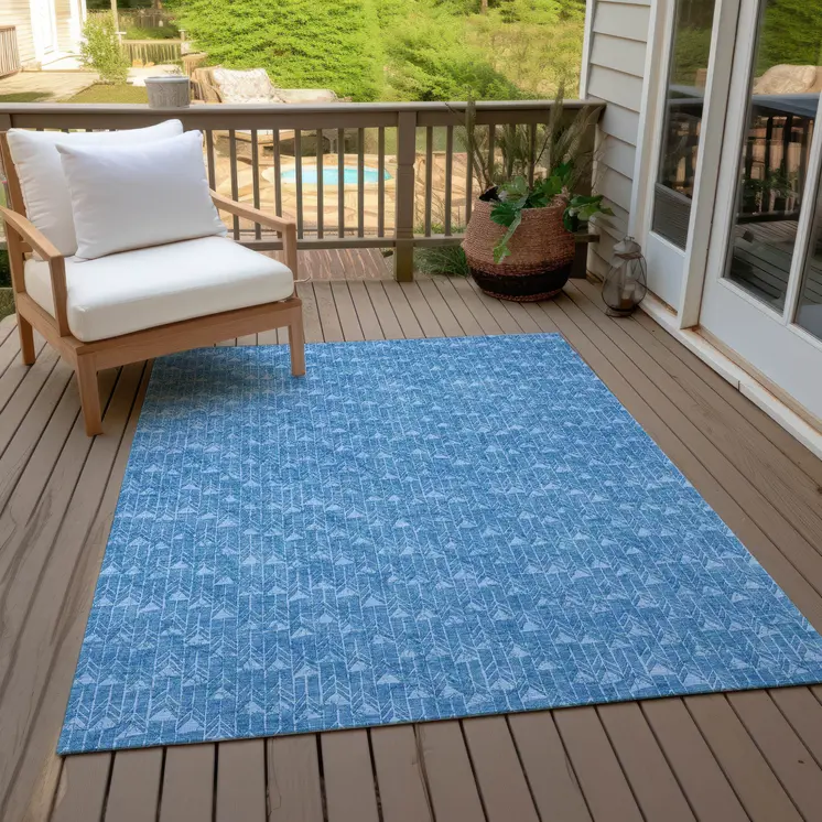 8' X 10' Blue Geometric Washable Indoor Outdoor Area Rug