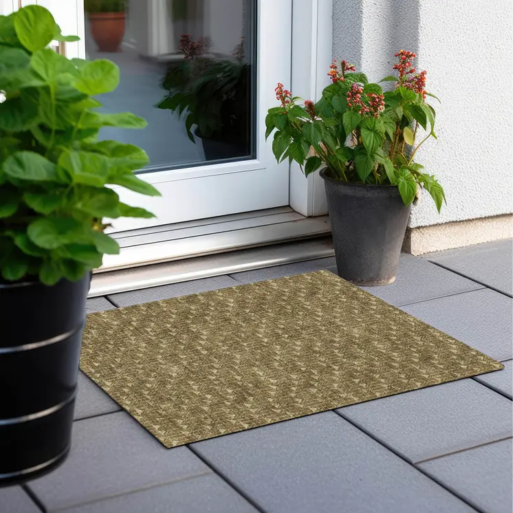 2' X 3' Brown Geometric Washable Non Skid Indoor Outdoor Area Rug