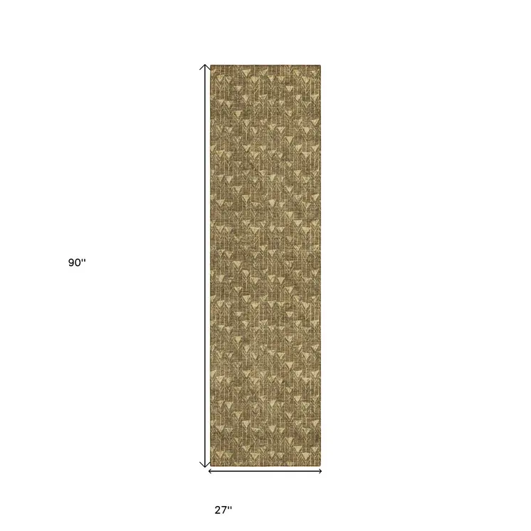 8' Runner Brown Geometric Washable Non Skid Indoor Outdoor Runner Rug