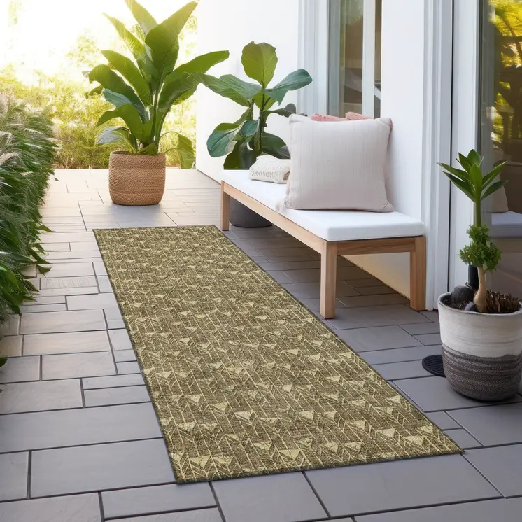 8' Runner Brown Geometric Washable Non Skid Indoor Outdoor Runner Rug