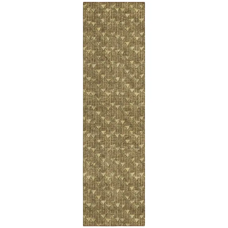 8' Runner Brown Geometric Washable Non Skid Indoor Outdoor Runner Rug