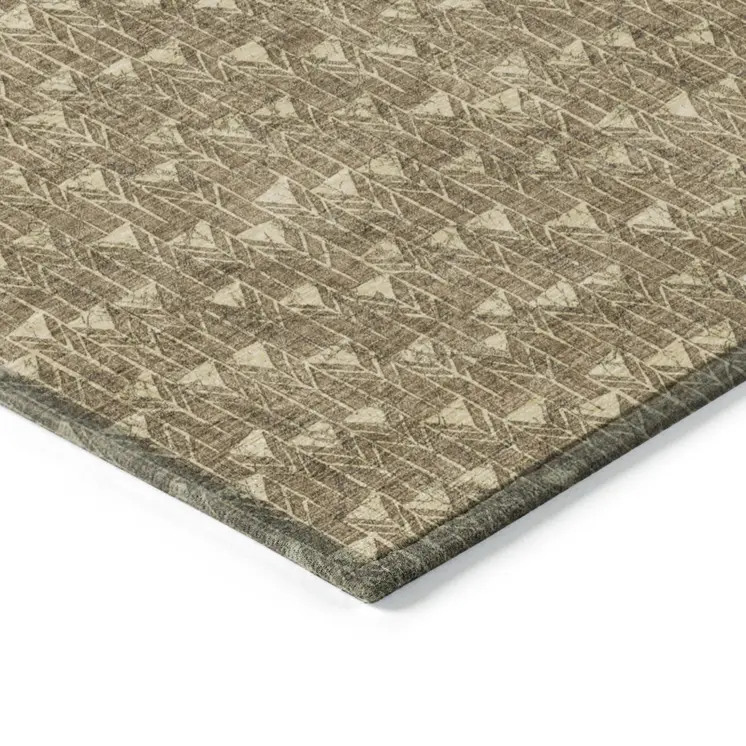 8' Runner Brown Geometric Washable Non Skid Indoor Outdoor Runner Rug