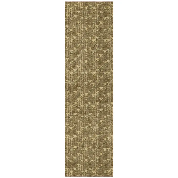 8' Runner Brown Geometric Washable Non Skid Indoor Outdoor Runner Rug