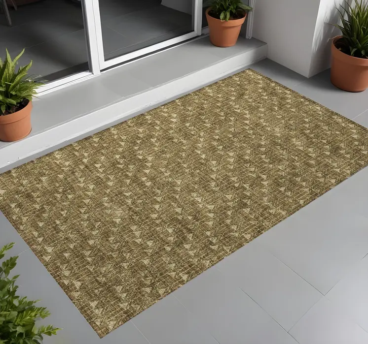 3' X 5' Brown Geometric Washable Non Skid Indoor Outdoor Area Rug
