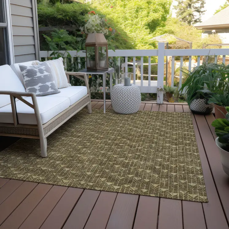3' X 5' Brown Geometric Washable Non Skid Indoor Outdoor Area Rug
