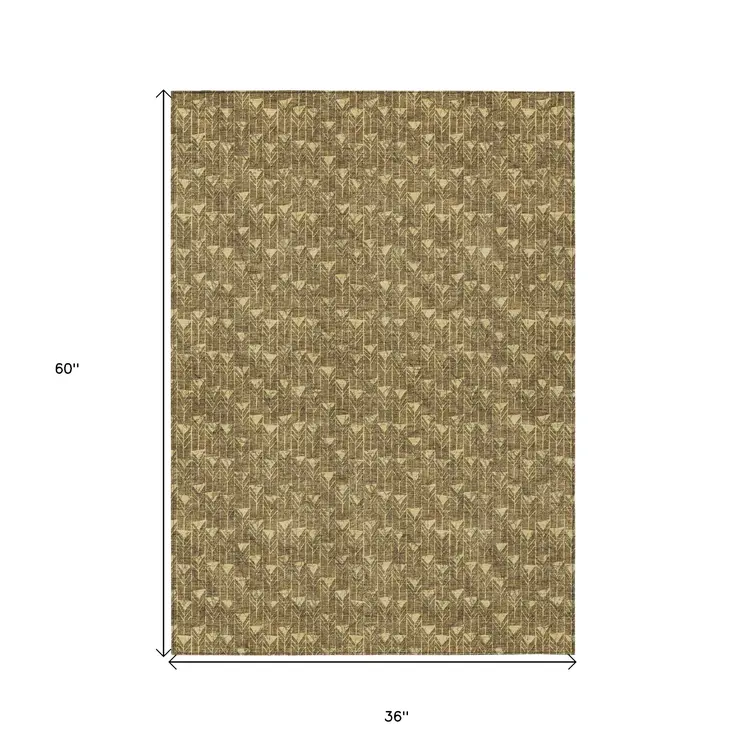 3' X 5' Brown Geometric Washable Non Skid Indoor Outdoor Area Rug