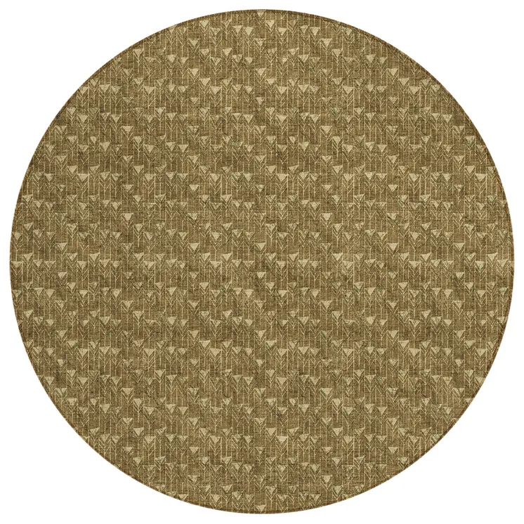 8' Round Brown Round Geometric Washable Non Skid Indoor Outdoor Area Rug