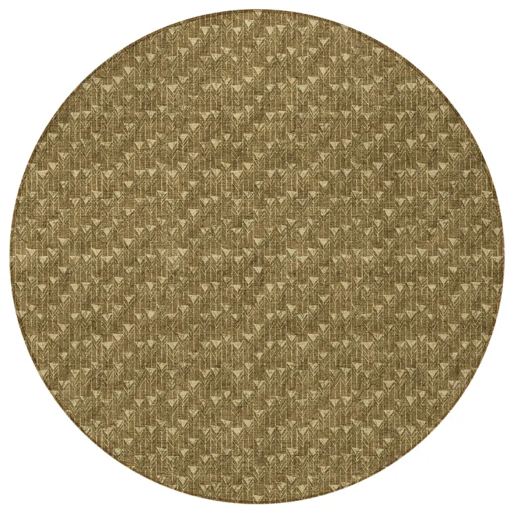 8' Round Brown Round Geometric Washable Non Skid Indoor Outdoor Area Rug