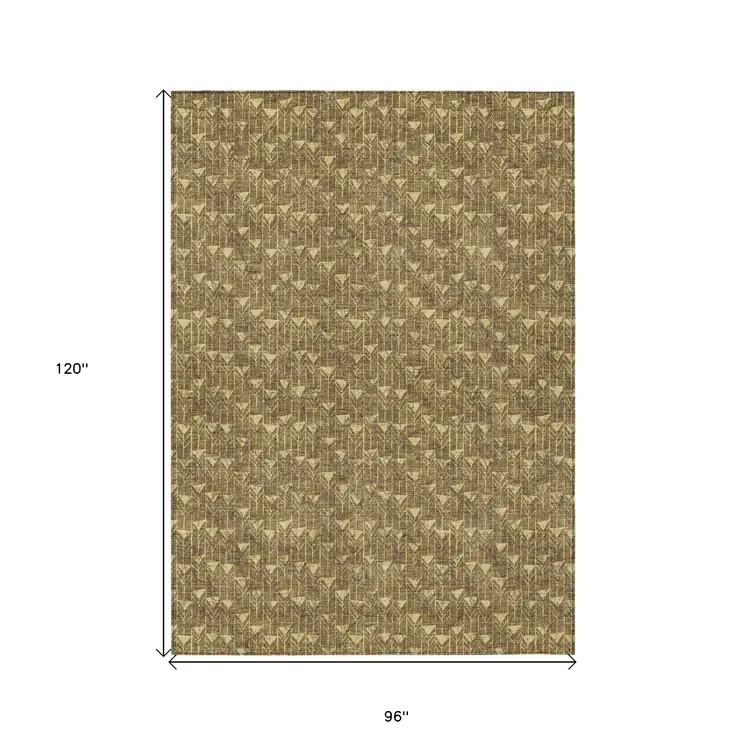 8' X 10' Brown Geometric Washable Non Skid Indoor Outdoor Area Rug