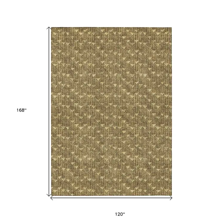 10' X 14' Brown Geometric Washable Non Skid Indoor Outdoor Area Rug