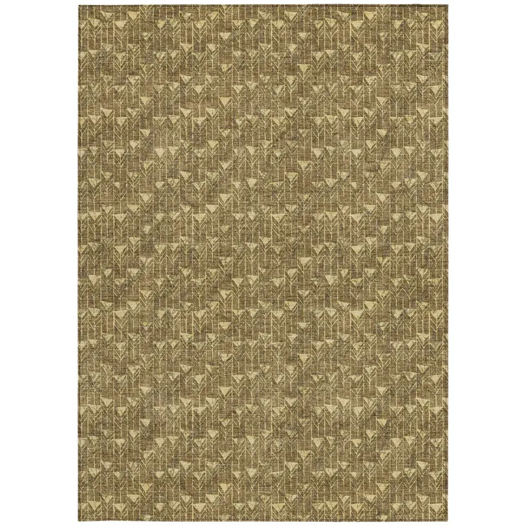 10' X 14' Brown Geometric Washable Non Skid Indoor Outdoor Area Rug