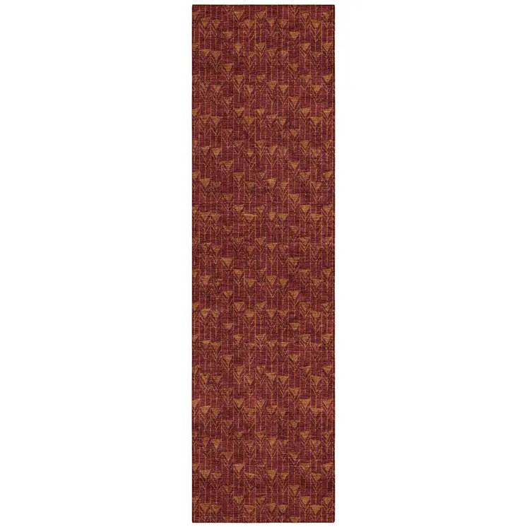 8' Runner Burgundy Geometric Washable Non Skid Indoor Outdoor Runner Rug