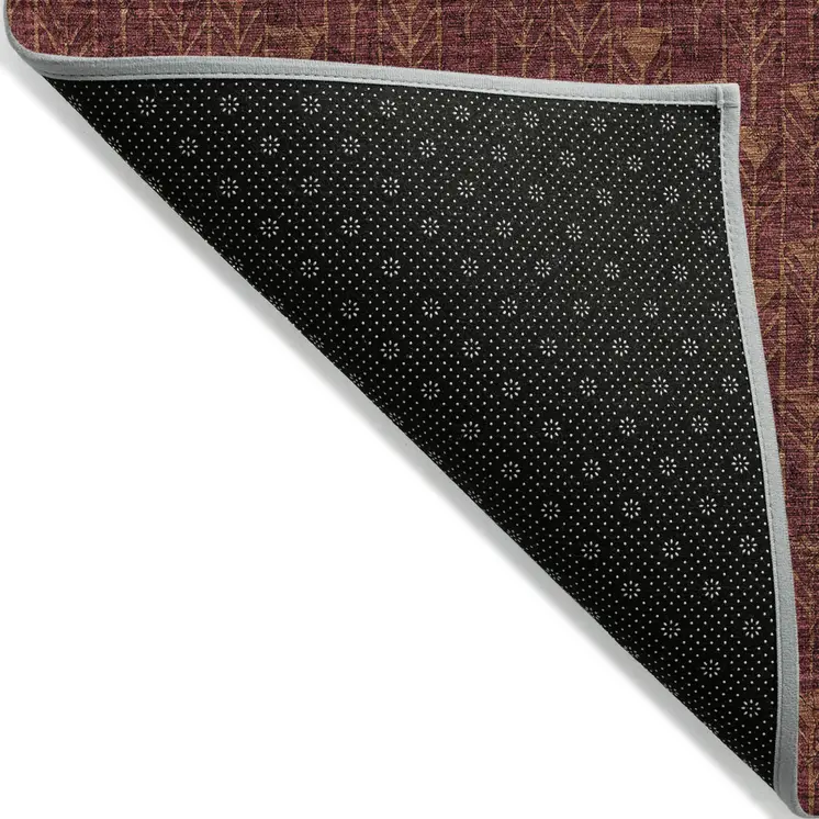 8' Runner Burgundy Geometric Washable Non Skid Indoor Outdoor Runner Rug