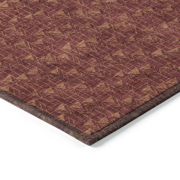 8' Runner Burgundy Geometric Washable Non Skid Indoor Outdoor Runner Rug