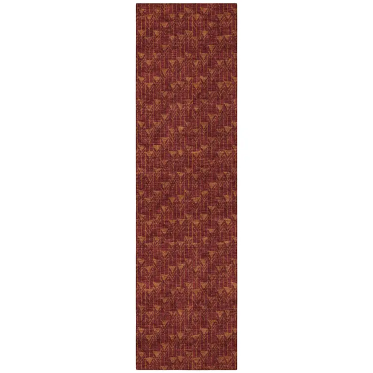 8' Runner Burgundy Geometric Washable Non Skid Indoor Outdoor Runner Rug